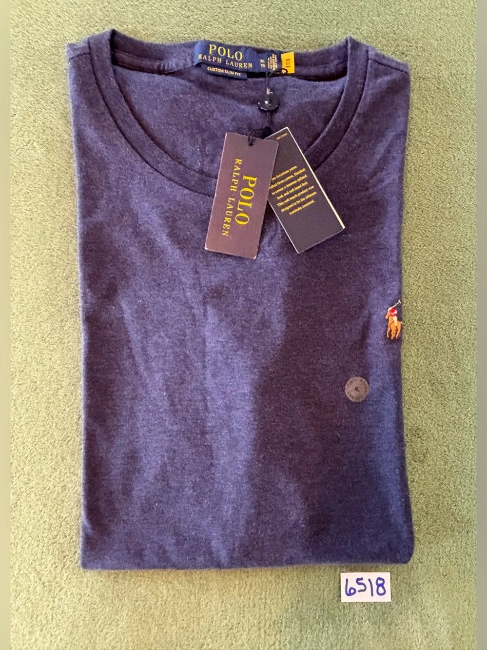 Ralph Lauren Navy Blue Crewneck T-Shirt w/Embroidered Pony, NWT, Size: XL (6518)